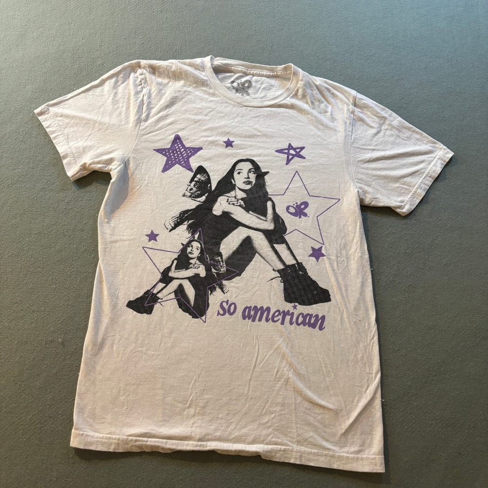Olivia Rodrigo So American Graphic T-Shirt Womens S White Guts Tour Merch Pop